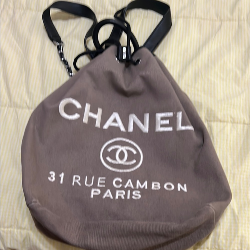 Chanel Gray Drawstring Bag